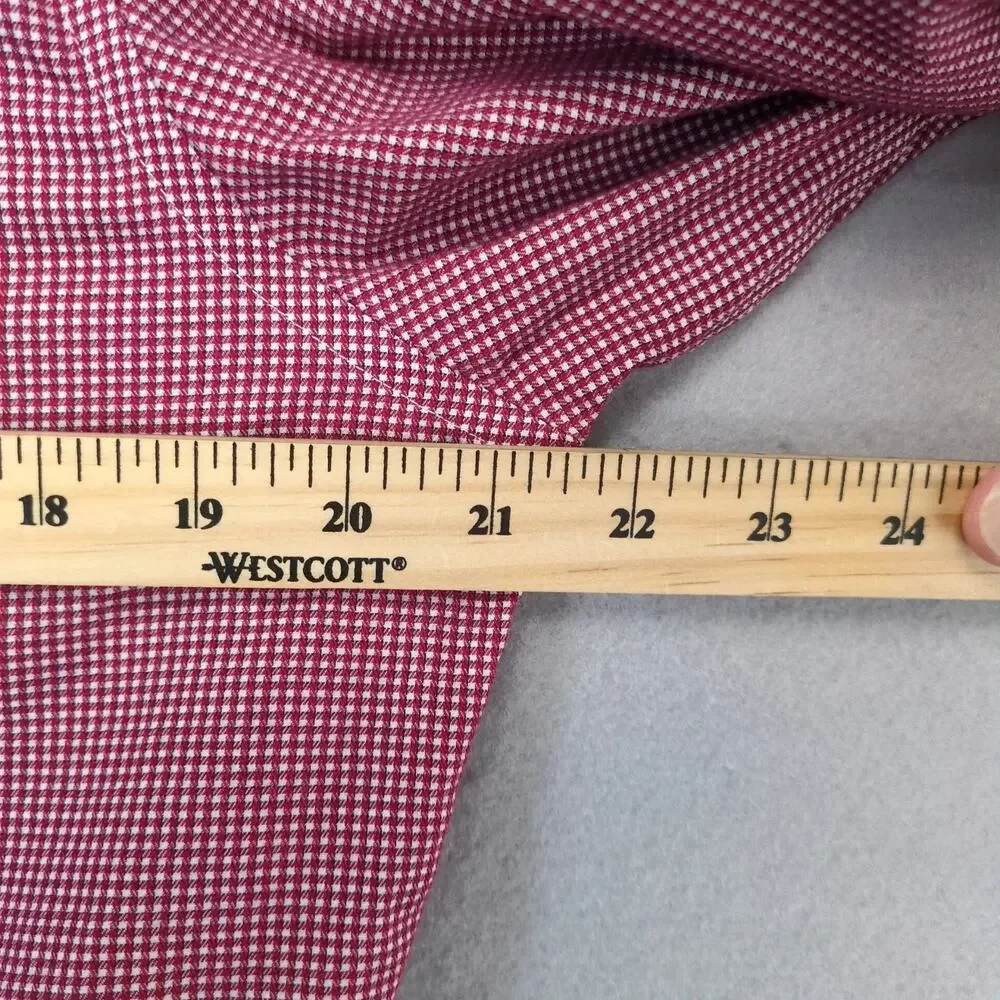 Banana Republic Red Check Men's Dress Shirt M 33-34 15.5‎ Neck Non-Iron Slim Fit